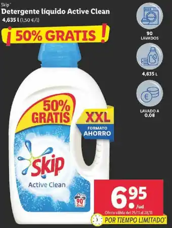 Lidl Skip Detergente Líquido Active Clean 4.635 L oferta