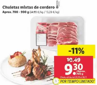 Lidl Chuletas Mixtas de Cordero Aprox. 700 - 900 g oferta