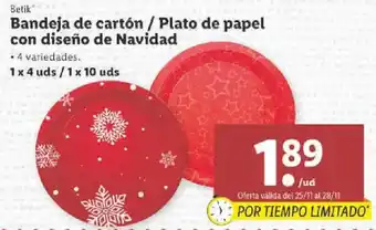 Lidl Bandeja de Cartón / Plato de Papel con Diseño De Navidad 1 x 4 uds / 1 x 10 uds oferta
