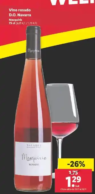 Lidl Vino Rosado D.O. Navarra Mesquiriz 75 cl oferta