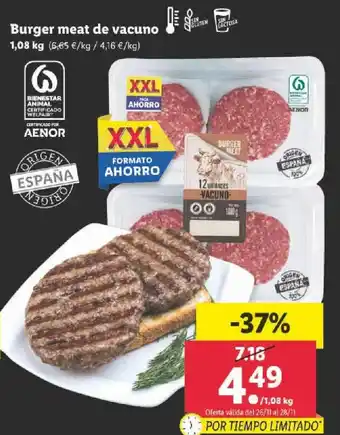 Lidl Burger Meat de Vacuno 1.08 kg oferta