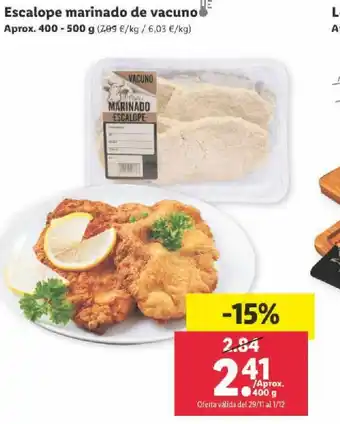 Lidl Escalope Marinado de Vacuno Aprox. 400 - 500 g oferta