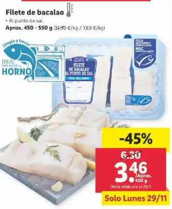 Lidl Filete de Bacalao Aprox. 450 - 550 g oferta