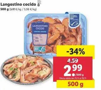 Lidl Langostinos cocidos 500g oferta
