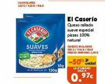 Hiperber El Caserío Queso Rallado Suave Especial Pizzas 100% Natural oferta