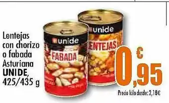 Unide Supermercados Lentejas Con Chorizo O Fabada Asturiana Unide oferta