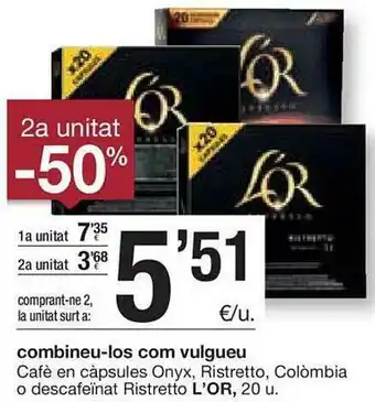 BonpreuEsclat 2a Unitat -50% Café En Càpsules Onyx Ristretto Colòmbia O Descafeïnat Ristretto L'or oferta