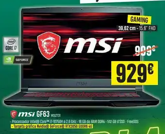 PCBox Portátil gaming msigf63 oferta