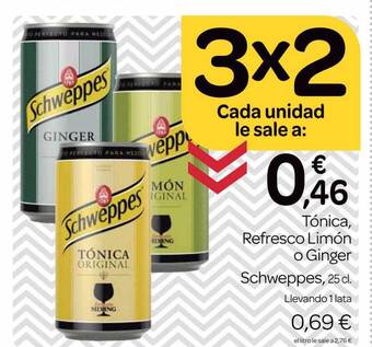 Supermercados El Jamón Tónica Refresco Limón O Ginger Schweppes, 25 cl oferta