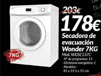 Secadora De Evacuación Wonder 7kg