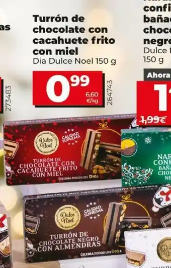 Dia Turrón de chocolate con cacahuete frito con miel 150g oferta