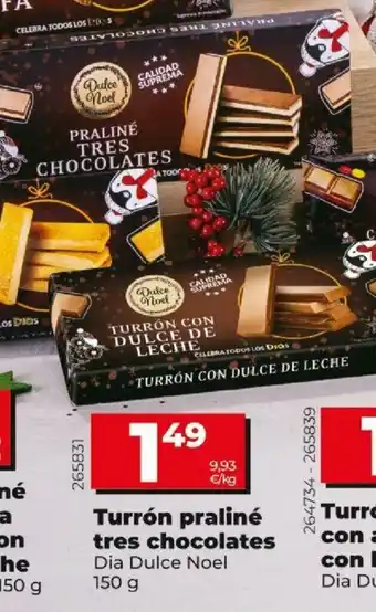 Dia Turrón praliné tres chocolates 150g oferta