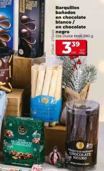 Dia Barquillos bañados en chocolate blanco/en chocolate negro 280g oferta