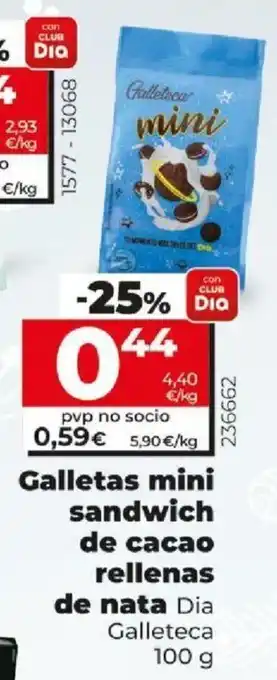Dia Galletas mini sandwich de cacao rellenas de nata 100g oferta