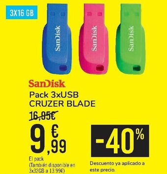 Carrefour SanDisk Pack 3xUSB CRUZER BLADE oferta