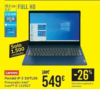 Carrefour Lenovo Portátil IP3 15ITL05 oferta