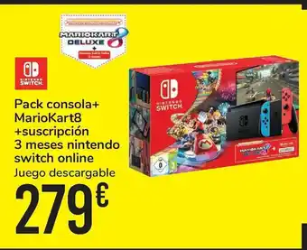 Carrefour Nintendo Switch Pack consola + MarioKart8 + suscripcion 3 meses nintendo switch online oferta