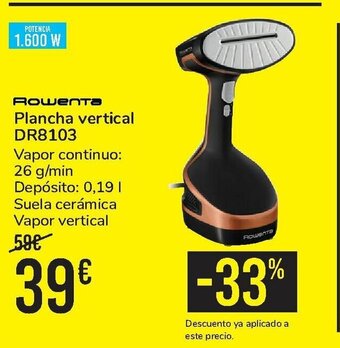 Carrefour Rowenta Plancha vertical DR8103 oferta