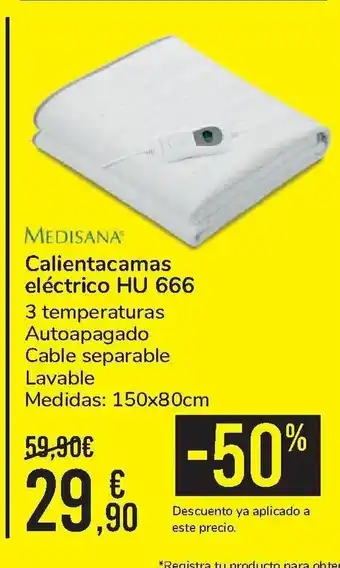 Carrefour Medisana Calientacamas electrico HU 666 oferta