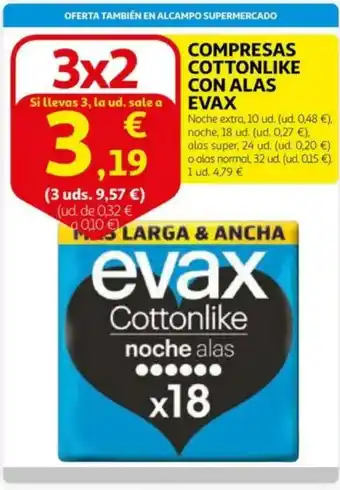 Alcampo EVAX Compresas cottonlike con alas oferta