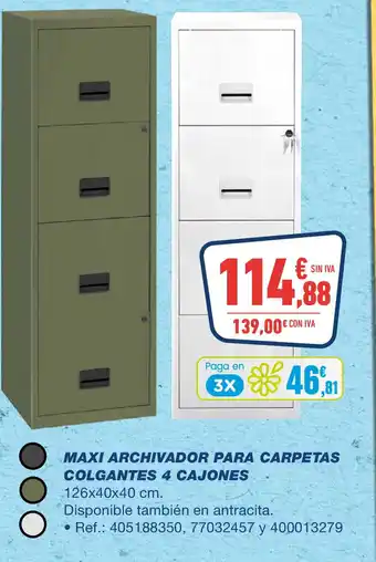 Bureau Vallée Maxi archivador para carpetas colgantes 4 cajones oferta