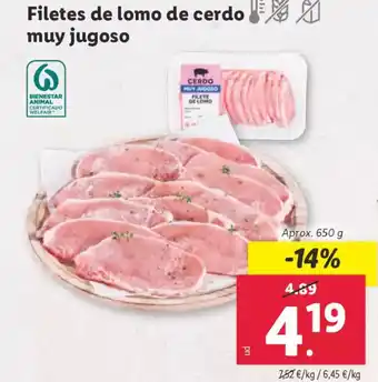 Lidl Filetes de lomo de cerdo muy jugoso oferta