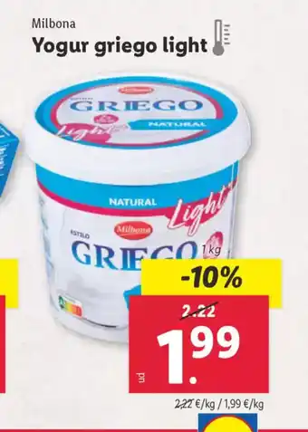 Lidl MILBONA Yogur griego light oferta