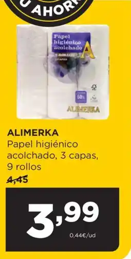 Alimerka ALIMERKA Papel higiénico acolchado, 3 capas, 9 rollos oferta