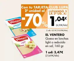 Supermercados Lupa EL VENTERO Queso en lonchas light o reducido oferta