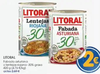 Supermercados Plaza LITORAL Fabada asturiana o lentejas riojana -30% grasa oferta