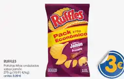 Supermercados Plaza RUFFLES Patatas fritas onduladas sabor jamón oferta