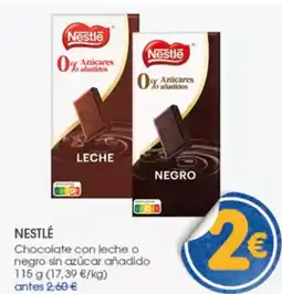 Supermercados Plaza NESTLÉ Chocolate con leche o negro sin azúcar añadido oferta