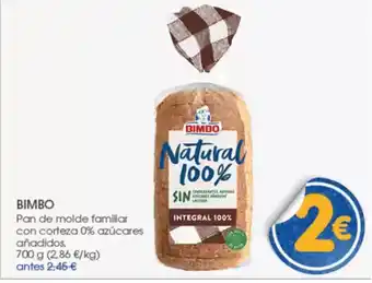 Supermercados Plaza BIMBO Pan de molde familiar con corteza 0% azúcares añadidos, oferta