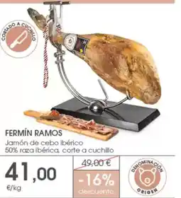 Supermercados Plaza FERMÍN RAMOS Jamón de cebo ibérico 50% raza ibérica, corte a cuchillo oferta