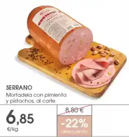 Supermercados Plaza SERRANO Mortadela con pimienta y pistachos oferta