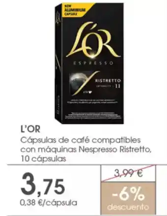 Supermercados Plaza L'OR Cápsulas de café compatibles con máquinas Nespresso Ristretto, 10 cápsulas oferta