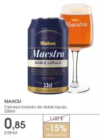 Supermercados Plaza MAHOU Cerveza tostada de doble lúpulo, oferta