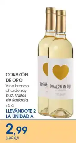 Supermercados Plaza CORAZÓN DE ORO Vino blanco chardonay D.O. Valles de Sadacia oferta