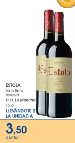 Supermercados Plaza ESTOLA Vino tinto reserva D.O. La Mancha oferta