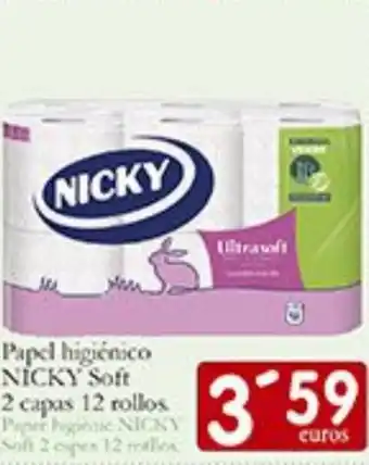 Supermercados Bip Bip NICKY Papel higiénico Soft 2 capas 12 rollos Paper higiènic NICKY Soft 2 capes 12 rotlles oferta