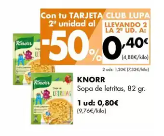 Supermercados Lupa KNORR Sopa e letritas oferta