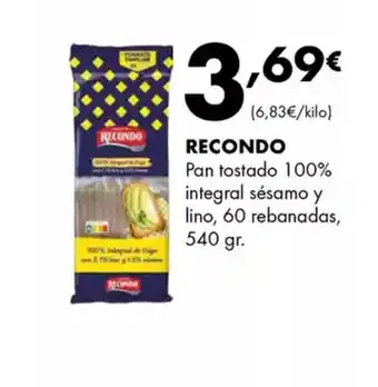 Supermercados Lupa RECONDO Pan tostado 100% integral sésamo y lino, 60 rebanadas oferta