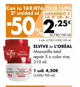 Supermercados Lupa ELVIVE de L'ORÉAL Mascarilla total repair 5 o color vive oferta