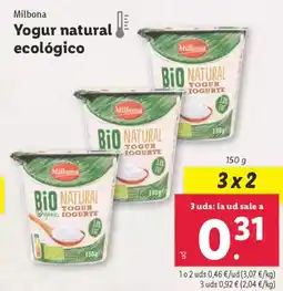 Lidl MILBONA Yogur natural ecológico oferta