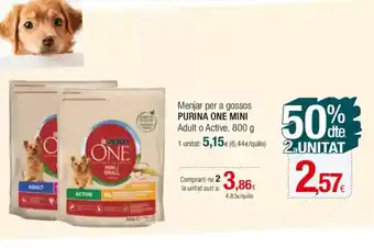 Condis PURINA ONE MINI Menjar per a gossos Adult o Active oferta