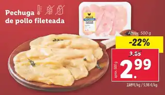 Lidl Pechuga de pollo fileteada oferta