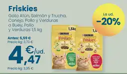 Clarel FRISKIES Gato Atún, Salmón y Trucha, Conejo, Pollo y Verduras o Buey, Pollo y Verduras oferta