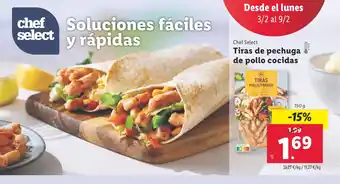 Lidl CHEF SELECT Tiras de pechuga de pollo cocidas oferta