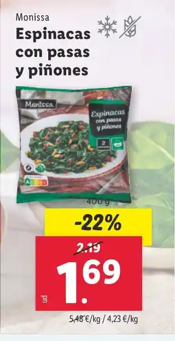 Lidl MONISSA Espinacas con pasas y piñones oferta