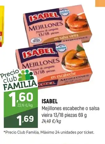 Coviran ISABEL Mejillones escabeche o salsa vieira 13/18 piezas oferta